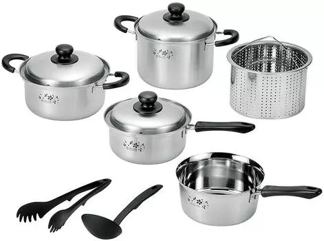 Tsubamejin Takumi Sakuragin Kitchen Tools Set of 6 to pour pot pot pot pasta pot (Easy one-handed 18cm, one-handed 18cm, two-handed 20cm, 20cm, ladle, серебряный
