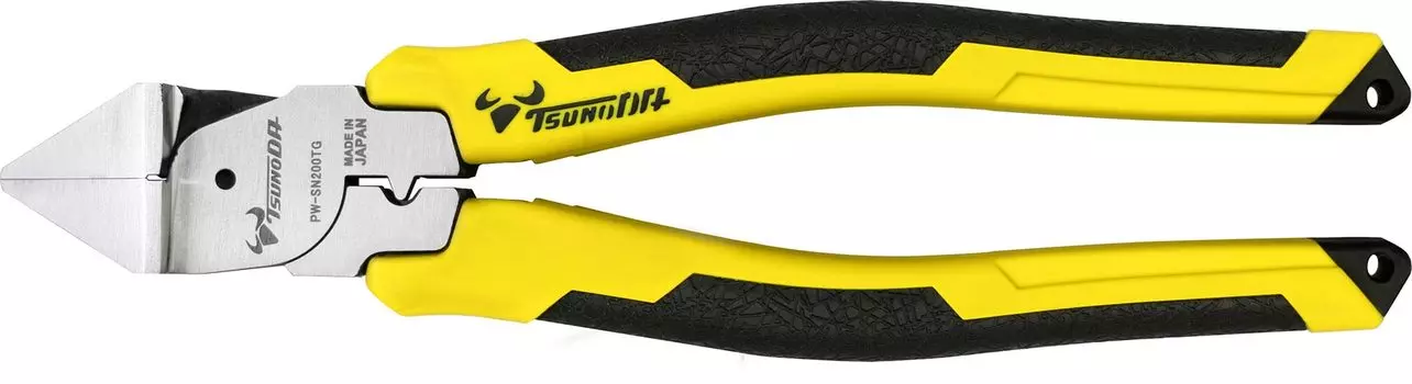 TSUNODA Electrician Power Powerful Diagonal Nippers 200mm Steel Wire Cutting Simple Crimping Staple Removal Cable/Stainless PW-SN200GT