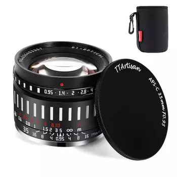 TTArtisan 35 мм объектив с большой апертурой и ручным управлением, угол обзора 7 элементов в 5 группах, 10 сменных объективов для камеры с апертурой F0.95 APS-C 45° (E-крепление)