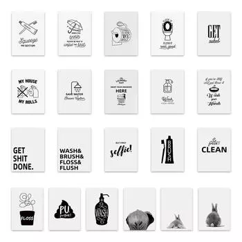 Туалет Черно-Белая Настенная Картина на Холсте Современная Вывеска Ванная Комната Цитата Плакат Скандинавские Принты Юмор Картина Мытье Комнаты Домашний Декор 21cm30cm NoFrame