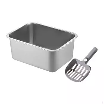 Туалет для кошек и совок, песочница для кошек из нержавеющей стали, туалет для котят с высокими бортами, подкладное судно 36x27x15cm