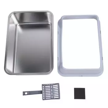 Туалет для кошек из нержавеющей стали с защитой от брызг и верхним входом, большой, с высокими бортами светло-серый