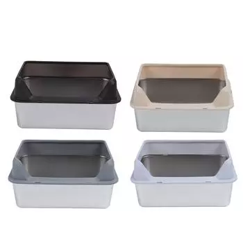 Туалет для кошек из нержавеющей стали с верхним входом, защитой от брызг, большим высоким бортиком и совком Black