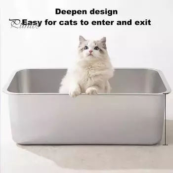 Туалет для кошек, легко моющийся, туалет для домашних животных из нержавеющей стали, большой, с низким входом, для кошек, кроликов, хорьков S 1