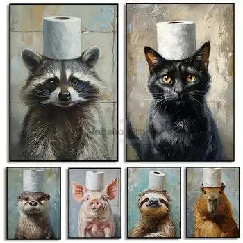 Туалетная бумага для ванной комнаты, постеры с животными, забавные портреты животных, принты, картины на холсте, настенные художественные картины, украшения для ванной комнаты 21x30cm No Framed