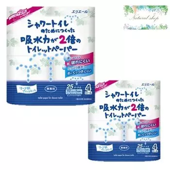 Туалетная бумага Elleair для унитазов-биде с удвоенной водопоглощающей способностью 25 м x 8 рулонов Туалетная бумага Оптовая покупка с бонусом Двойной