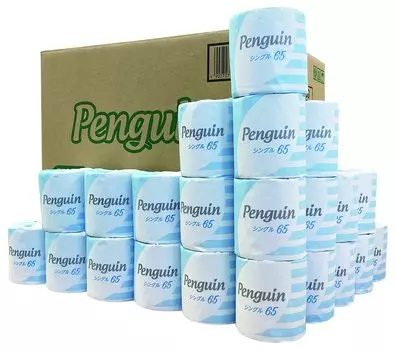 Туалетная бумага Marutomi Paper Penguin в рулоне в индивидуальной упаковке 65 м 1R Single 60 шт. [Распродажа коробок] белый