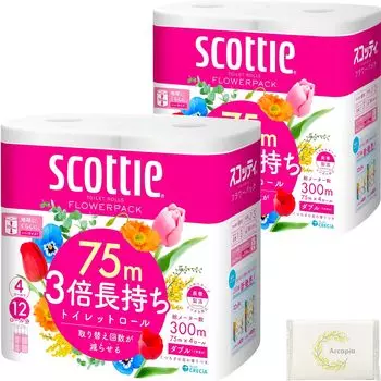 Туалетная бумага Scotty Kao Flower Pack 3x Long Lasting 4 Rolls 75m Double 2 Bags with Paper Trial Regular Use