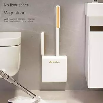 Туалетная щетка Роскошный стиль Бытовая Без мертвых углов Настенная силиконовая длинная ручка Без проколов Очистка Двойная головка щетки белый