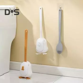 Туалетная щетка с рисунком цыпленка и настенным держателем, силиконовая туалетная щетка с гибкой головкой, длинная ручка, щетка для унитаза белый