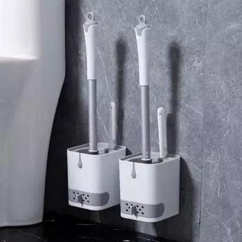 Туалетная щетка Yousheng с удобной ручкой, эффективная очистка, удобная ручка, туалетная щетка с настенным держателем, аксессуары для ванной комнаты серый