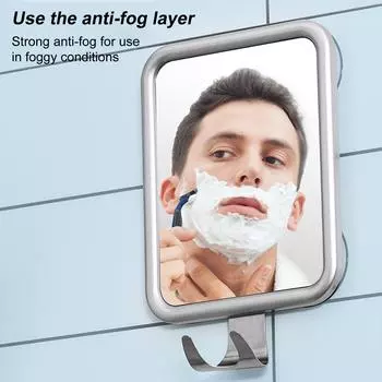 Туалетное зеркало с защитой от запотевания и душем в ванной комнате. Зеркало для бритья и макияжа с присоской на спине, без отверстия. серебряный