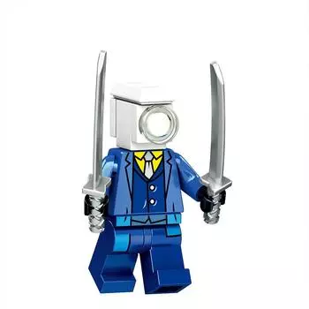 Туалетный человек наблюдает за человеком, собирающим игрушки-конструкторы