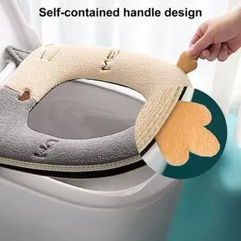 Туалетный коврик с кожным покрытием, противообрастающий, с ручкой, отличный коврик для сиденья с застежкой-молнией и принтом «Милый кот», подогреватель для табурета, аксессуары для ванной комнаты серый