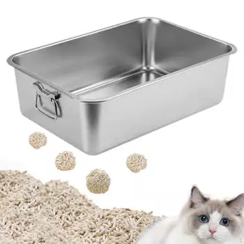 Туалетный лоток, Высокий поддон, Легко чистить с ручками, Антипригарный кошачий туалет, S