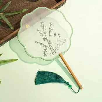 Tuan Fan Embroidery Fan with Pendant Silk Fan Ancient Chinese Style Fan Photography Prop Style A