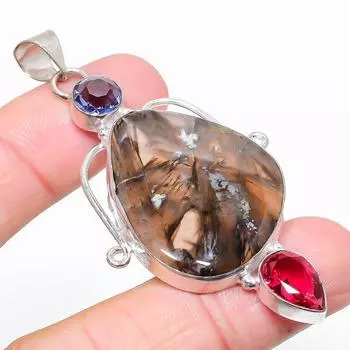 Tube Agate, Amethyst Gemstone 925 Sterling Silver Jewelry Pendant 2.68 Z6l73 красный