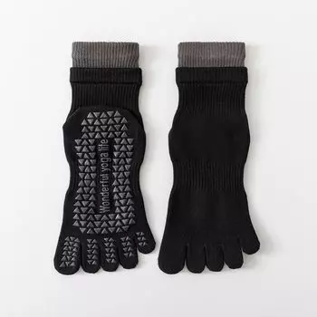 Tube Five-Finger Yoga Socks Non-Slip Professional Women Pilates Indoor Sports Fitness Double Luo Kou Split Toe Room Socks Double mouth five finger yoga socks black 1 pair]