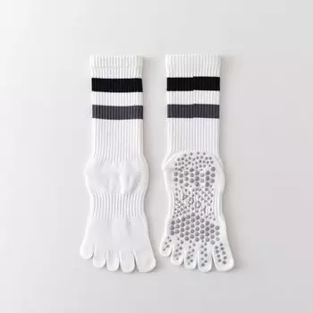 Tube Five-Finger Yoga Socks Professional Non-Slip Pilates Women Fitness Exercise Stripe Toe Long Tube Room Socks 9217 Five-finger Yoga Two-bar Grey [1 Pair]]