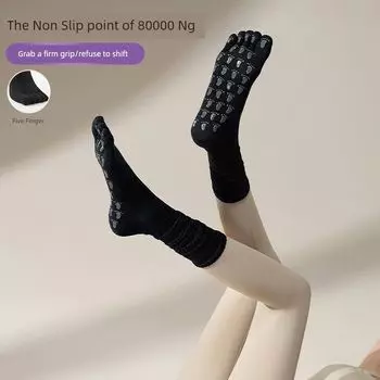 Tube Non-Slip Five-Finger Socks Yoga Pilates Socks Comfortable Sweat-Absorbent Spring and Summer Indoor Five-Finger Toe Socks Set Navy