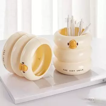 Тюбик для хранения кистей с милой уткой из мультфильма, большое пространство, легкий доступ, многофункциональная стильная ручка/кисть для макияжа, настольный органайзер, товары для дома