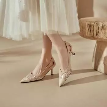 Туфли 2025 Женские Сексуальные Кружевные Сетчатые С Вырезами Остроносые Туфли Шпильки Высокие Каблуки Роскошные Дизайнерские Каблуки Элегантные Вечерние Сандалии 35