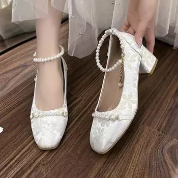 Туфли африканской женщины, повседневные туфли на каблуках с квадратным носком и неглубоким ртом, классические танцевальные сандалии на толстой подошве, бордовые, удобные, в стиле ретро, высокие каблуки 35 бежевый