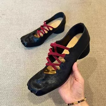 Туфли-балетки на высоком каблуке женские сандалии модные квадратные носки ретро массивные туфли женские 2024 тренд осень новые туфли-лодочки Mujer Zapatos 35 чёрный