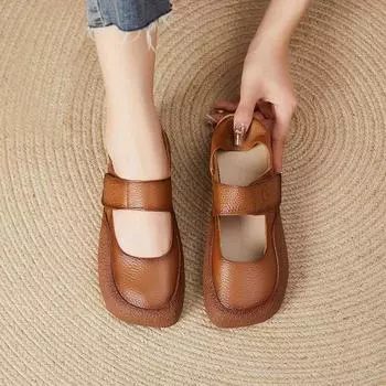 Туфли-балетки с квадратным носком, женские дизайнерские простые туфли Мэри Джейн, женские мокасины, женские туфли ручной работы с низкой мыской, белые мокасины CN 35 коричневый