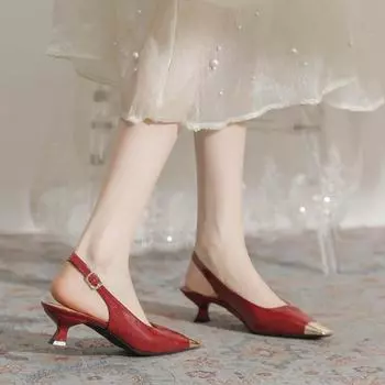 Туфли Baotou из красной лакированной кожи на высоком каблуке весна/лето 2024 года — шикарные сандалии для поездок на работу 34 красный