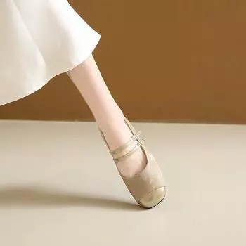 Туфли Bean Shoes Плоские одинарные туфли Женские летние темпераментные туфли Мэри Джейн Square Head Модные и удобные 35 абрикосовый