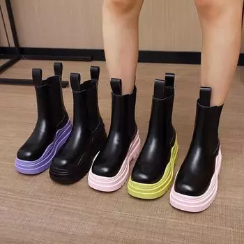 Туфли Белые ботильоны с круглым носком на плоском каблуке Сабо на платформе Роскошные дизайнерские ботинки — женские низкие резиновые женские летние средние модные туфли 35