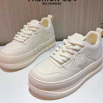 Туфли белые из натуральной кожи с толстой подошвой, круглым носком, с сеткой для воздухопроницаемости, комфортные, плюшевые, с изоляцией, повседневные, для занятий бордингом 35 бежевый