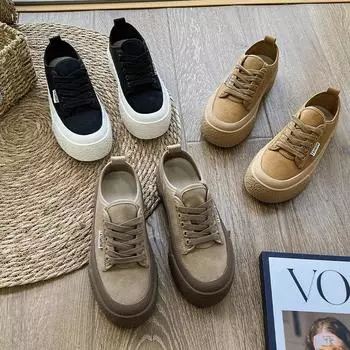 Туфли белые из натуральной кожи с толстой подошвой в стиле ретро, повседневные туфли с большой головкой 35 хаки