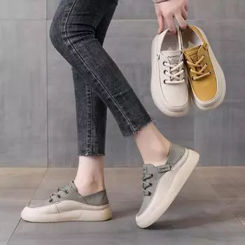 Туфли белые на толстой подошве, повседневная кожаная обувь, обувь для скейтбординга 35 жёлтый