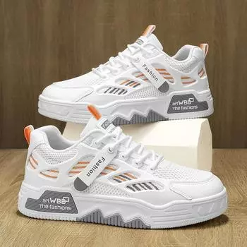 Туфли белые на толстой подошве, сетчатые, дышащие, спортивные, для бега, низкие, со шнуровкой, увеличивающие рост, мужские туфли 39