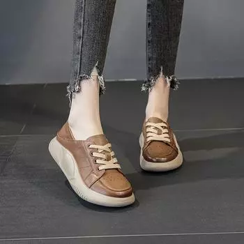 Туфли белые на толстой подошве в стиле ретро, повседневные туфли-одиночки 35 коричневый