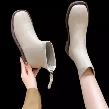 Туфли Белые полусапоги серебристые женские полусапоги кожаные полусапоги с острым носком Rock Ladies Autumn Rubber Pointed Toe Slip-On Ro 35
