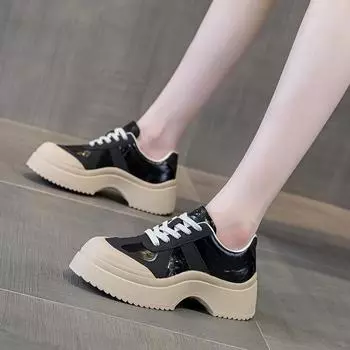 Туфли белые с толстой подошвой из кожи, спортивные, повседневные, для досок, женские туфли Old Dad 35 чёрный