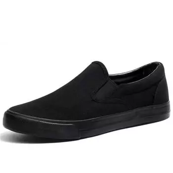 Туфли без застежек Cool Young Man Street Pure Black Shoes Дышащие плоские мужские повседневные туфли размера плюс 45 6.5 чёрный