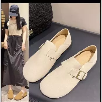 Туфли без застежек для женщин Мягкие круглые носки Осенние сабо Платформа Повседневные кроссовки Кроссовки с закрытым носком Туфли без застежек Летние новые ретро 35 бежевый