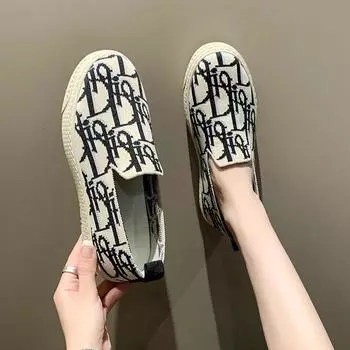 Туфли без застежек для женщин с круглым носком, разноцветная женская обувь, повседневные кроссовки, мокасины с вязаными плоскими деталями, сабо 35