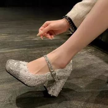 Туфли без застежек для женщин Slip-on Glitter Med Slides Bling PU Hoof Heels Rubber Glitter Shoes Slip-on Slip-on Rubber Hoof Heels Me 35 розовый