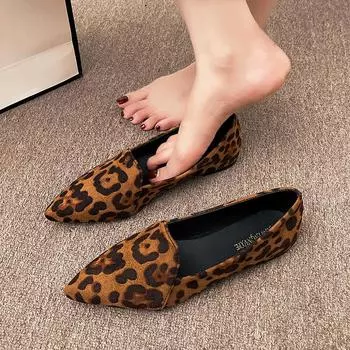 Туфли-бини на плоской подошве с леопардовым принтом в стиле ретро, женские туфли с заостренным носком, маленькие кожаные туфли, весенне-летняя одежда для вечернего платья Мэри Джейн 35 коричневый