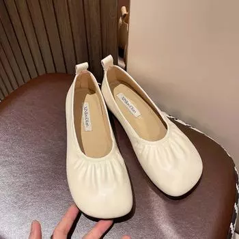 Туфли-бини в стиле ретро для женщин Весна и осень Новые мягкие кожаные туфли-слипоны на плоской подошве Вечерний бриз Нежные туфли-феи 36