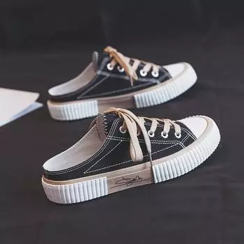 Туфли Biscuit женские полупрозрачные парусиновые туфли новые универсальные ленивые туфли с одной педалью без каблука белые туфли Tide 35 бежевый