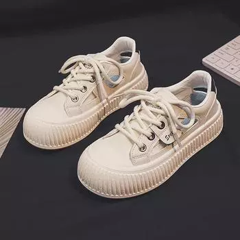 Туфли бисквитно-белого цвета, женские новые летние тонкие туфли с низким верхом, внутренняя юбка, повседневные суперпопулярные туфли на платформе 35