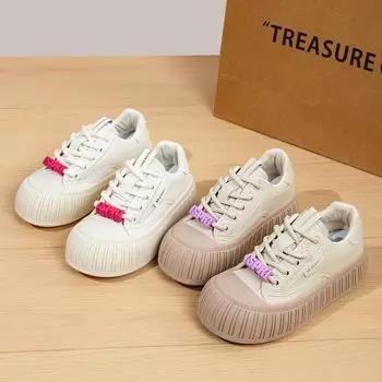 Туфли бисквитные женские весна и осень новые белые туфли на платформе с мультяшными аксессуарами на шнуровке повседневные туфли для женщин A 35 абрикосовый