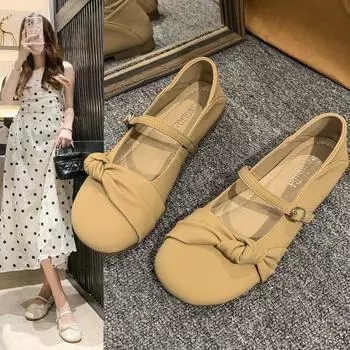 Туфли-бобы Мэри Джейн Туфли женские Милые мягкие туфли на плоской подошве Модные и удобные 35 бежевый