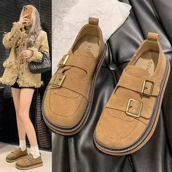 Туфли-бобы женские Бокены женские Весенние и осенние ретро туфли Бокены на плоской подошве с мягкой подошвой Одиночные туфли 35 хаки